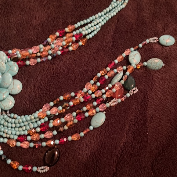 Joan Rivers Starlet Beadeds Turquoise Multishapes SilverTone Necklace 20"+3" - Picture 13 of 14